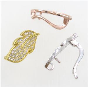 copper leaf clasp paved zircon, mix color, approx 12-22mm [FDZN4172]