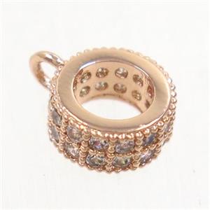 copper hanger bail paved zircon, rose gold, approx 8.5mm dia, 5mm hole [FDZN4180]