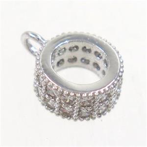 copper hanger bail paved zircon, platinum plated, approx 8.5mm dia, 5mm hole [FDZN4181]