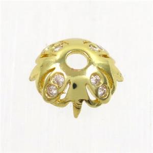 copper beadcaps paved zircon, gold plated, approx 8mm dia [FDZN4190]
