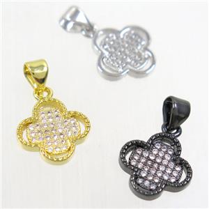 copper pendant paved zircon, four leaf Clover, mix color, approx 12mm dia [FDZN4199]