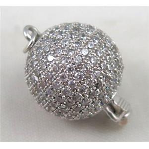 copper clasp paved zircon, round, platinum plated, approx 16mm dia [FDZN420-16MM]