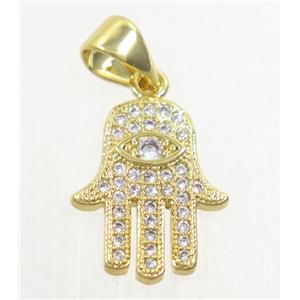 copper hamsahand pendant paved zircon, gold plated, approx 11x14mm [FDZN4202]