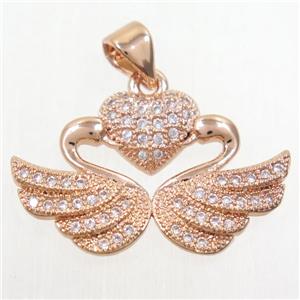 copper swan pendant paved zircon, rose gold, approx 15-24mm [FDZN4209]