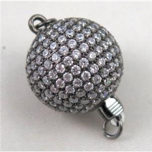 copper clasp paved zircon, round, black plated, approx 16mm dia [FDZN421-16MM]