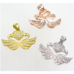 copper swan pendant paved zircon, mix color, approx 15-24mm [FDZN4212]