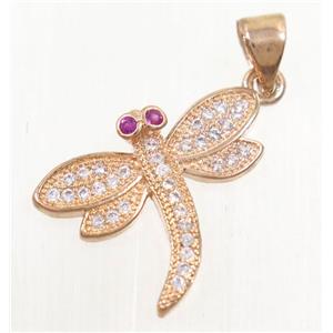 copper dragonfly pendant paved zircon, rose gold, approx 16-19mm [FDZN4213]