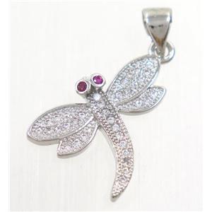 copper dragonfly pendant paved zircon, platinum plated, approx 16-19mm [FDZN4214]