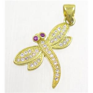 copper dragonfly pendant paved zircon, gold plated, approx 16-19mm [FDZN4215]