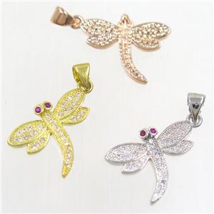 copper dragonfly pendant paved zircon, mix color, approx 16-19mm [FDZN4216]