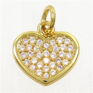 copper heart pendant paved zircon, gold plated, approx 11-13mm [FDZN4219]