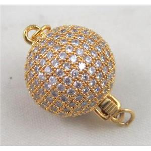 copper clasp paved zircon, round, gold plated, approx 16mm dia [FDZN422-16MM]