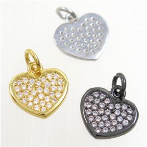 copper heart pendant paved zircon, mix color, approx 11-13mm [FDZN4221]