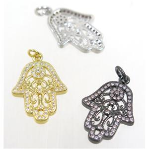 copper hamsahand pendant paved zircon, mix color, approx 15x20mm [FDZN4226]