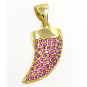 copper horn pendant paved zircon, gold plated, approx 8-14mm [FDZN4227]
