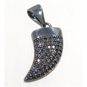 copper horn pendant paved zircon, black plated, approx 8-14mm [FDZN4229]