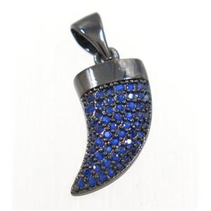copper horn pendant paved blue zircon, black plated, approx 8-14mm [FDZN4233]