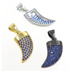 copper horn pendant paved blue zircon, mix color, approx 8-14mm [FDZN4234]