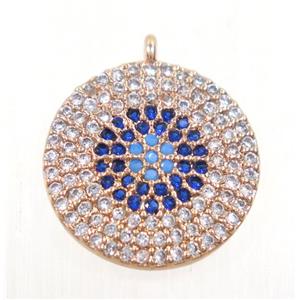 copper button circle pendant paved zircon, rose gold, approx 15mm dia [FDZN4235]