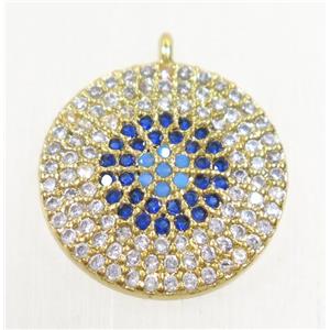copper button circle pendant paved zircon, gold plated, approx 15mm dia [FDZN4237]