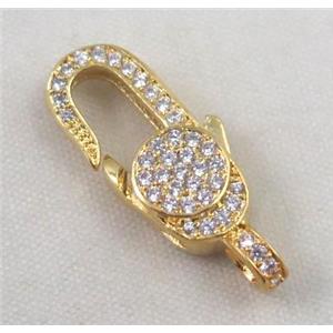 copper Lobster Clasp paved zircon, gold plated, approx 10x24mm [FDZN424]