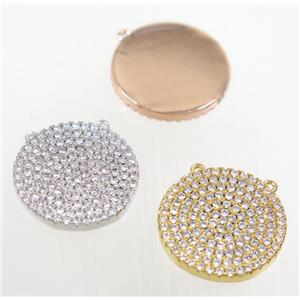 copper button circle pendant paved zircon with 2loops, mix color, approx 18mm dia [FDZN4243]