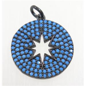 copper pendant paved zircon, North Star, black plated, approx 18mm dia [FDZN4246]