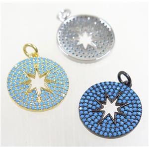 copper pendant paved zircon, North Star, mix color, approx 18mm dia [FDZN4247]