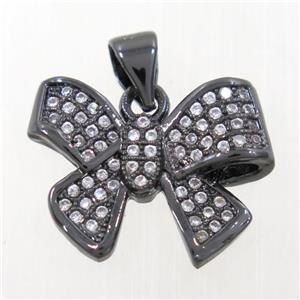 copper Bowknot pendant paved zircon, black plated, approx 13-17mm [FDZN4250]