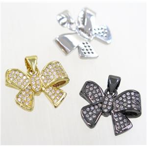 copper Bowknot pendant paved zircon, mix color, approx 13-17mm [FDZN4251]