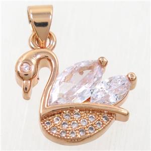 copper swan pendant paved zircon, rose gold, approx 12-16mm [FDZN4252]
