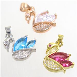 copper swan pendant paved zircon, mix color, approx 12-16mm [FDZN4257]