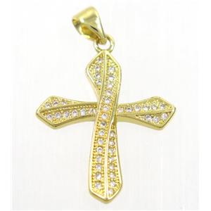 copper cross pendant paved zircon, gold plated, approx 20x23mm [FDZN4259]