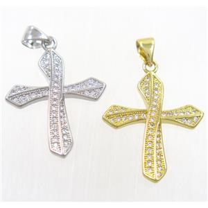 copper cross pendant paved zircon, mix color, approx 20x23mm [FDZN4260]