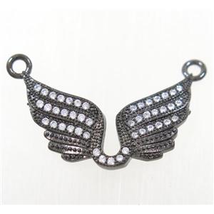 copper angel wing pendant paved zircon with 2loops, black plated, approx 14x24mm [FDZN4264]