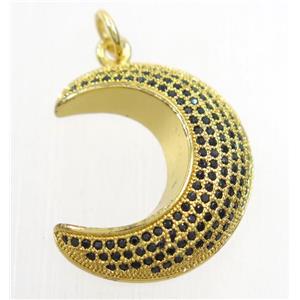 copper crescent moon pendant paved zircon, gold plated, approx 20x25mm [FDZN4267]