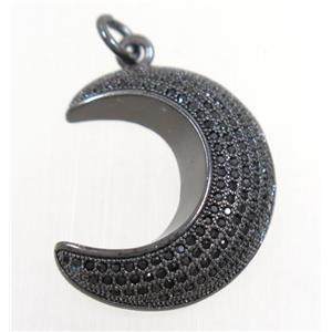 copper crescent moon pendant paved zircon, black plated, approx 20x25mm [FDZN4268]