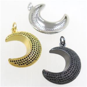 copper crescent moon pendant paved zircon, mix color, approx 20x25mm [FDZN4269]