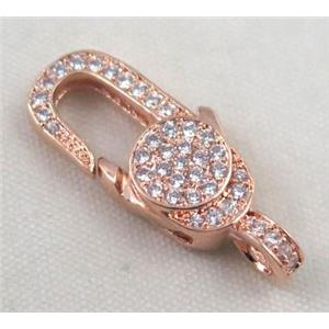 copper Lobster Clasp paved zircon, rose gold, approx 10x24mm [FDZN427]