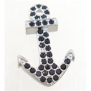 copper anchor pendant paved zircon, platinum plated, approx 17x26mm [FDZN4277]