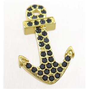 copper anchor pendant paved zircon, gold plated, approx 17x26mm [FDZN4278]