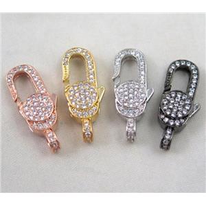 copper Lobster Clasp paved zircon, mix color, approx 10x24mm [FDZN428]