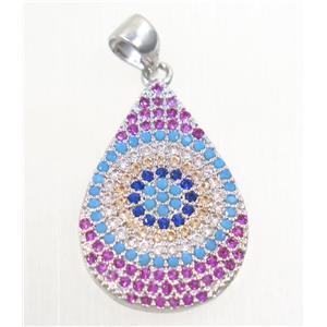 copper teardrop pendant paved zircon, platinum plated, approx 15x23mm [FDZN4282]