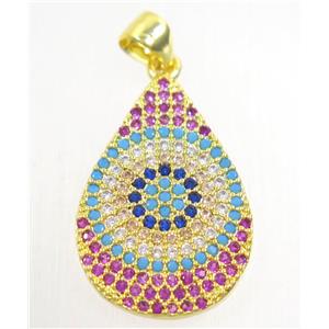 copper teardrop pendant paved zircon, gold plated, approx 15x23mm [FDZN4283]