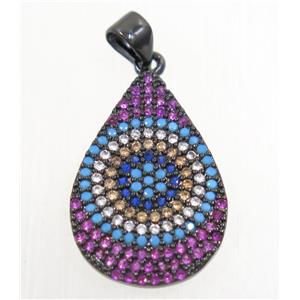 copper teardrop pendant paved zircon, black plated, approx 15x23mm [FDZN4284]