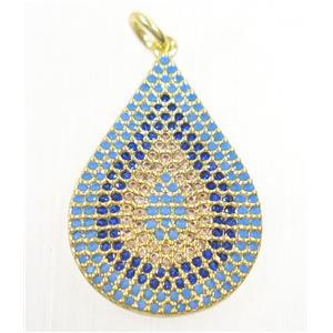 copper teardrop pendant paved zircon, gold plated, approx 17x25mm [FDZN4286]