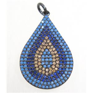 copper teardrop pendant paved zircon, black plated, approx 17x25mm [FDZN4287]