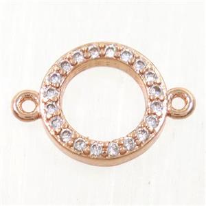 copper circle connector paved zircon, rose gold, approx 10mm dia [FDZN4293]