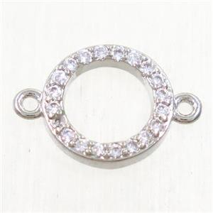 copper circle connector paved zircon, platinum plated, approx 10mm dia [FDZN4294]
