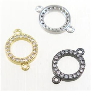 copper circle connector paved zircon, mix color, approx 10mm dia [FDZN4297]